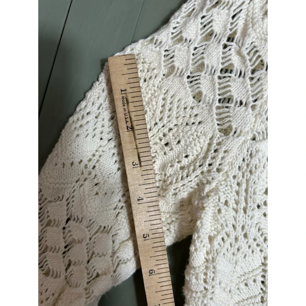 Kenar Womens Open Knit Crochet Sweater Size M Ivory Cottagecore Boho Sustainable